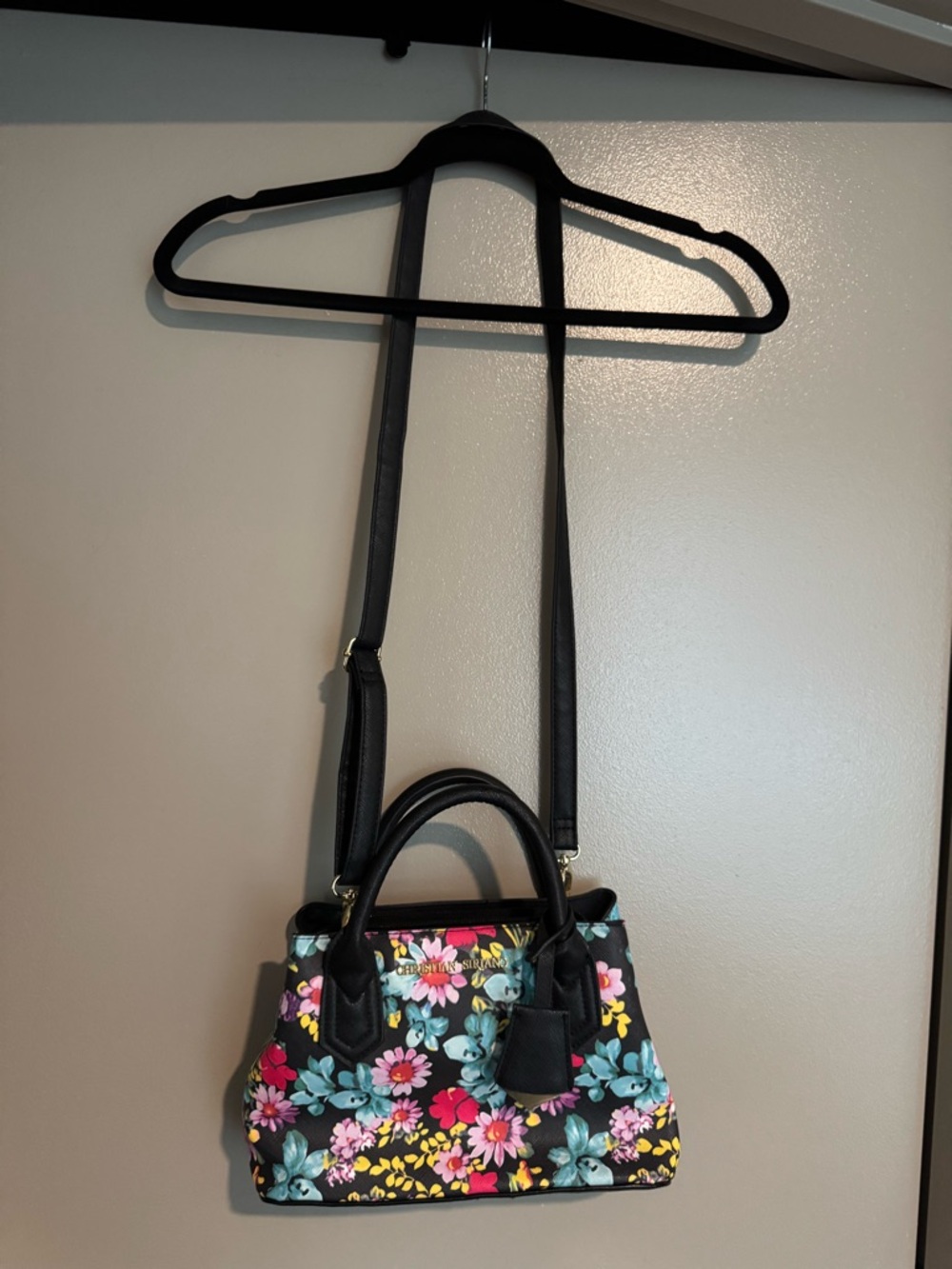 Christian Siriano Black Floral Crossbody Satchel